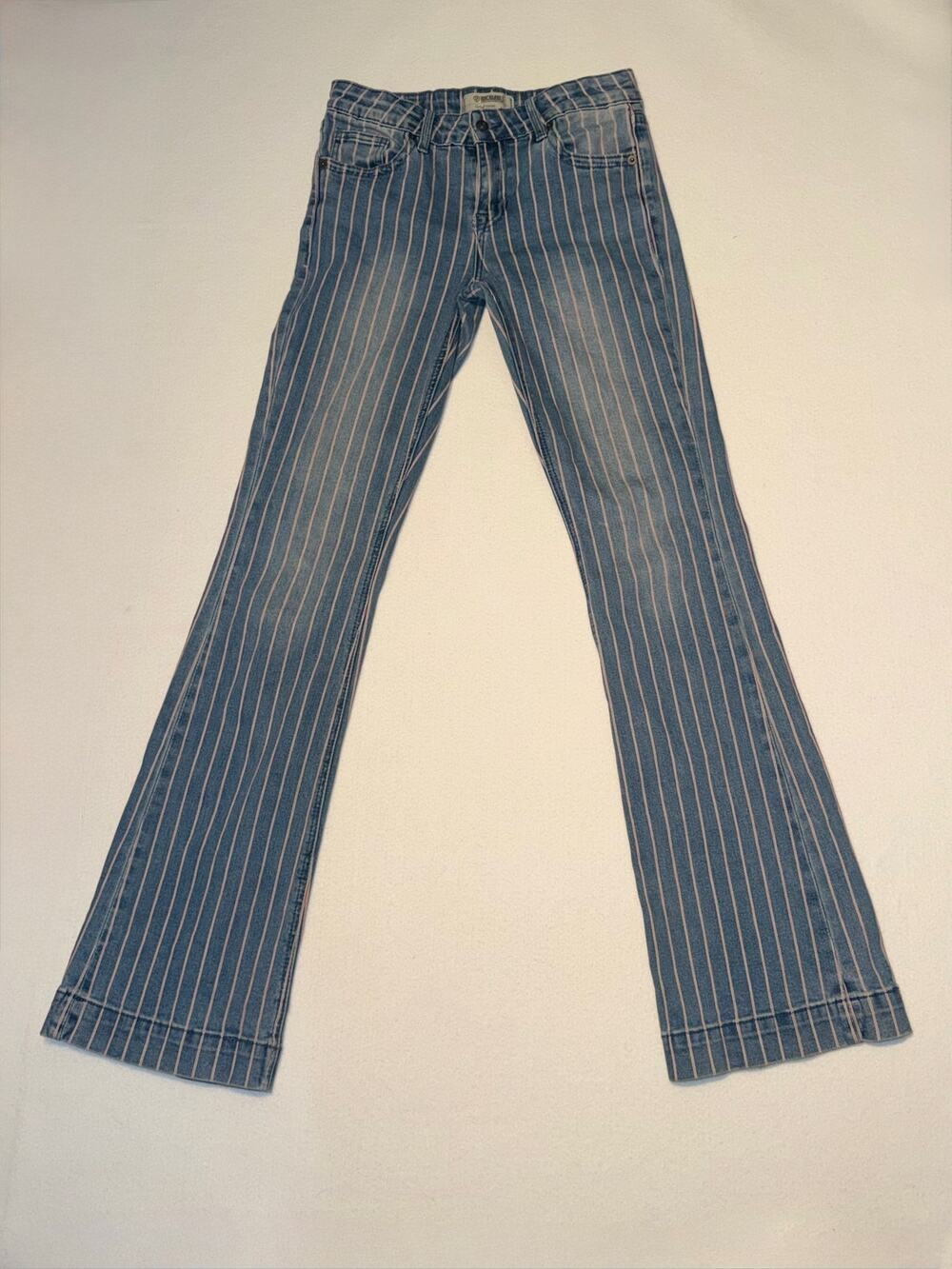 Rock & roll denim girls striped flare trouser with adjustable waistband